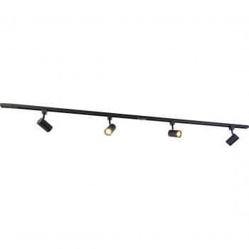 Sistema de carril moderno monofásico con 4 focos negros - Jeana, Acero Alargada, Adecuado para LED, Max. 4 x 50 Watt