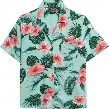 Superdry Women's Beach Resort Short Sleeve Shirt, Viscose, Mint Green