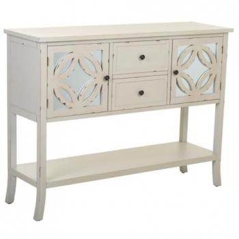 Aparador de Madera Wanderlust Deco con 1 Balda, 2 Cajones y 2 Puertas con Rejillas - Blanco - Dimensiones: 121x37x91 cm - Espacio de Almacenamiento Elegante