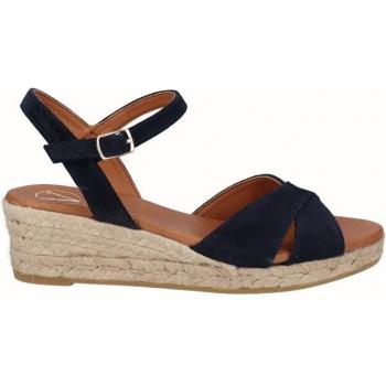 Sandalias de cuña de mujer en serraje color azul océano