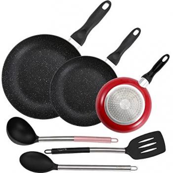 Pack de 3 Sartenes San Ignacio Ø16CM Ø20CM Ø24CM + Set de Utensilios de Cocina en Nylon 3 Piezas