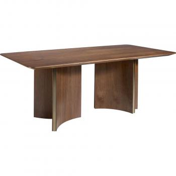 Mesa comedor Angel Cerdá 1109C, tipo nogal, chapa de nogal, dimensiones 200 x 100 x 76 cm, con estructura de acero dorado