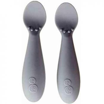 EZPZ Tiny Spoons 4 Meses +. Pack De 2 Cucharas 100% De Silicona Para Bebés Y Niños Pequeños. Facilita El Baby Led Weaning. Diseñado Por Un Especialista En Alimentación Pediátrica, Gris Claro