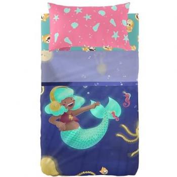 Juego de Sábanas Multicolor Happy Mermaid y Mr Fox para Cuna de Bebé 2 Piezas, 100% Algodón, Calidad 150, Tamaño Maxicuna (120x180 cm)
