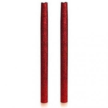 DFL - Velas sin llama de cera real, con pilas, led, temporizador de 6 horas, 30,48 cm, con purpurina, cera, Rojo, 30,5 cm