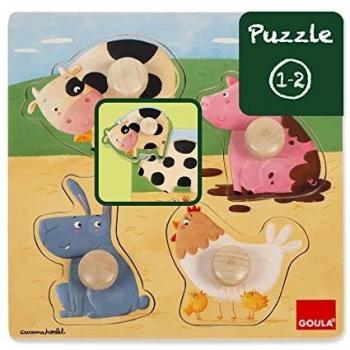 Goula - Puzzle animales granja color, Encajable de madera a partir de 1 año
