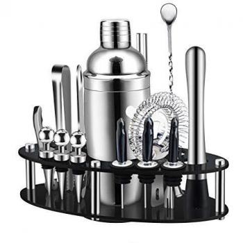 Juego de Coctelera,Set de Coctelería de 19 Piezas con Soporte Giratorio de Pantalla Ovall,SS304 Kit de Barman Premium de Acero Inoxidable para Hogar, Bar, Fiesta, Elección de Regalo Perfecta