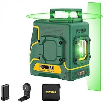 Nivel láser verde POPOMAN, 1x360° línea láser 30m, Carga USB y Batería de litio, 5 Líneas y 360° Giro, Autonivelante, Modo pulsado externo, Soporte Magnético, IP54, Bolsa de transporte - MTM330B