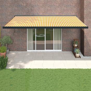 Toldo retráctil de tela y aluminio amarillo y blanco 5x3 m Sun vidaXL