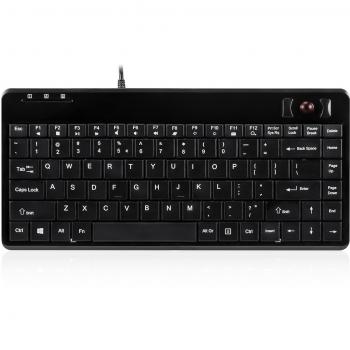 Perixx PERIBOARD-505H PLUS US, Teclado con Trackball - USB - Trackball optico de 14mm - 2 x Hubs USB adicionales - Negro Piano - Uso industrial o profesional - Inglés - English Layout