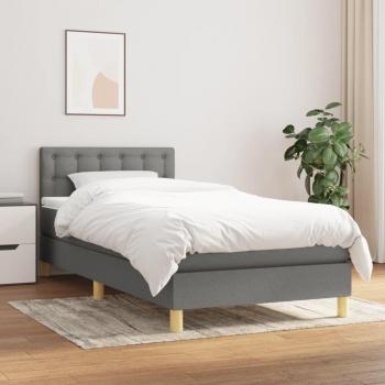 Cama box spring de muelles con colchón de tela gris oscuro 90x190 cm