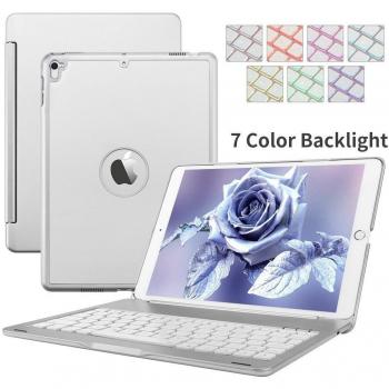 iPad Air 2 Funda y Teclado, teclas de Dingrich portátil elegante ultra slim wireless Bluetooth Keyboard Cover con retroiluminación 7 colores cómodo Apple iPad Teclado de aluminio de Bluetooth Folio Keyboard Funda Flip Smart Cover Funda de transporte Fu