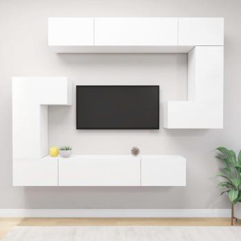 vidaXL Set de muebles de TV 8 piezas madera contrachapada blanco 100 x 30 x 30 cm, Mueble de Salón, Mueble Televisor, Mesa de TV