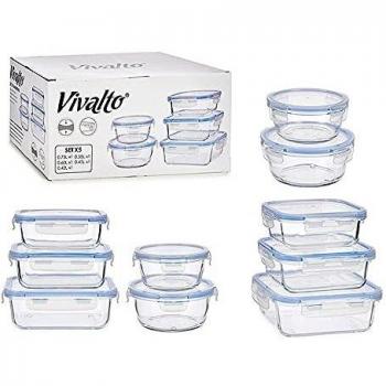Set de 5 fiambreras de vidrio rectangular y redonda, recipientes de cristal para alimentos herméticos, aptos para lavavajillas, microondas y congelador