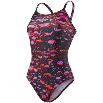 Speedo Mujer del Microcosmos Placement Thinstrap Muscleback Bañador, mujer, color Black/Lava Red/Deep Lilac, tamaño 38