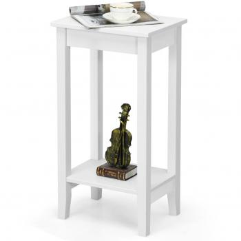 Mesita Auxiliar Costway con 2 Niveles, Mesa Rectangular Estrecha y Compacta para Salón y Dormitorio, Dimensiones: 40,5 x 29,5 x 73,5 cm, Color Blanco