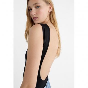 Stradivarius Black Open Back Bodysuit XS