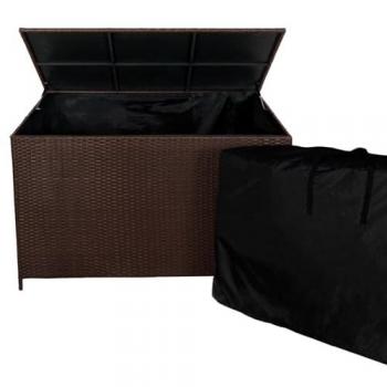 Caja de Almacenamiento para Cojines de Rattan Marrón con Bolsa Impermeable Grande y Asistencia en el Levantamiento del Tapa 582L