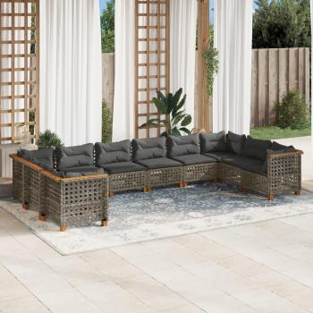 Sofá de jardín Set 10 PCs con almohadas grises en Polyrattan