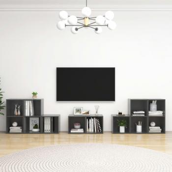 Juego de muebles de salón 8 piezas madera de ingeniería gris brillante, incluye mueble TV y mesa de TV