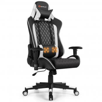 Ergonomic Massage Gaming Chair with Lumbar Support - Goplus Black and White Edition