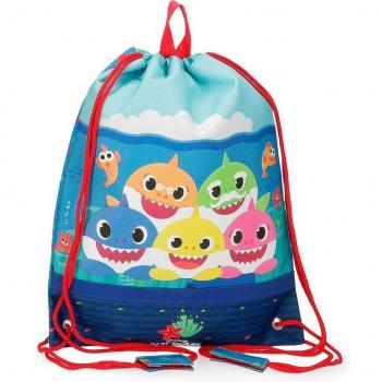 Mochila saco Baby Shark Happy Family con asa para colgar, tirantes ajustables y diseño de la familia feliz