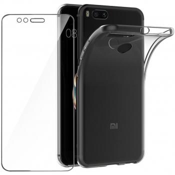 Funda + Cristal para Xiaomi Mi A1, Leathlux Transparente TPU Silicona [Funda + Vidrio Templado] Ultra Fino Protector de Pantalla 9H Dureza HD y Flexible Back Case Cover para Xiaomi Mi A1 / Mi 5X 5.5