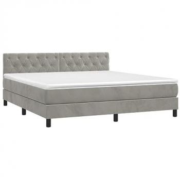 Cama box spring con colchón viscoelástico espuma protector muelles ensacados adaptable acolchado reversible terciopelo gris claro 160x200 cm