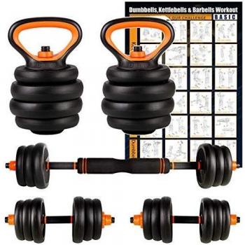 Amazon Brand – Umi Juego de Mancuernas, Kettlebell y Barra de musculación con Discos, 2 de 10 kg Cada Unidad