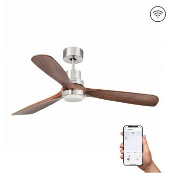 Ventilador de Techo con Luz Smart DC Nogal Lantau Ø1320mm 33518DCWP Faro, Ventilador de Techo Led Grande Níquel Mate dc Smart 15W 3000K, 6 Vel