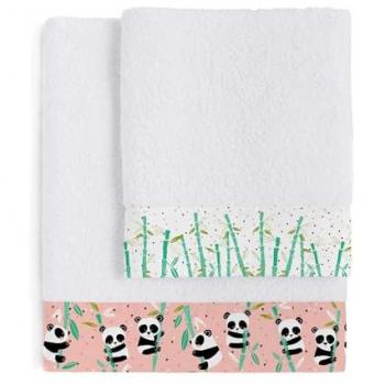 Juego de Toallas Panda Garden Pack de 2 | 100% Algodón Puro | Suaves y Absorbentes