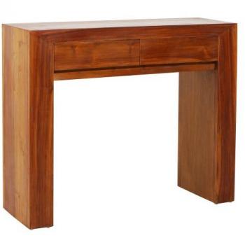 Consola Moderna de Madera de Teca Marrón con 2 Cajones - 90x30x75 cm