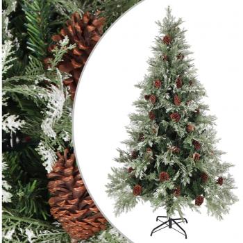 Árbol de Navidad 195 cm con cono verde y blanco, pino en PVC y PE, incluye piñas