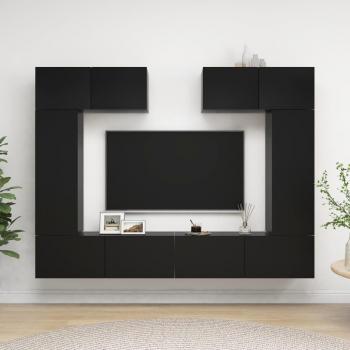 Set de muebles de salón TV 6 piezas madera de ingeniería negro 30.5 x 30 x 90 cm, Mueble de Salón, Mueble TV, Mesa de TV