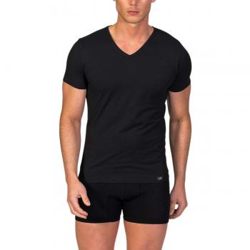 Camiseta Interior Hombre | Manga Corta y Cuello Pico |Zero Defects | Hilo de Soja - Color Negro - Talla L-XL