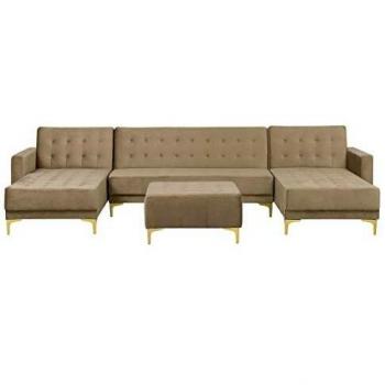 Sofá modular en forma de U de terciopelo beige con otomana chaise longue para 5 plazas Aberdeen