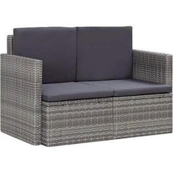 2-Seater Garden Sofa with Cushions, Grey Poly Rattan