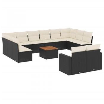 13-Piece Black Poly Rattan Garden Sofa Set with Cushions