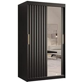 Armario Hartford 337, Negro, Correderas, 200x100x62cm, 5 Estantes y Espejo