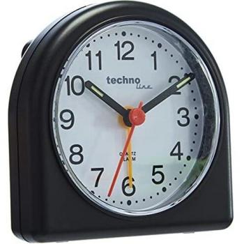 Despertador Analógico Technoline Geneva SD con Alarma, Manecillas Luminiscentes y Diseño Elegante en Negro