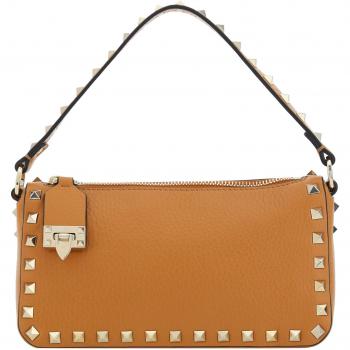 Valentino Garavani Rockstud Small Grainy Leather Crossbody Bag - Beige, Female, Size: ONE SIZE