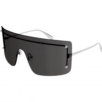 Alexander McQueen Unisex AM0412S 001 Metal Silver Grey Wraparound Sunglasses
