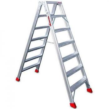 Faraone - Escalera de Tijera NDS 07 - Escalera 7+7 peldaños - 170x58x16cm - Escalera de Doble Subida - Peldaño Ancho - Escalera de Aluminio - Máxima Seguridad - Fácil Transporte