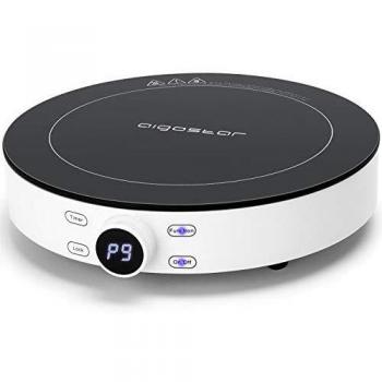 Aigostar Cookmate - Placa de inducción portátil, 2000W, diseño redondo, 9 niveles de potencia, temporizador de apagado, apto para recipientes compatibles con inducción de 12-26 cm. Diseño exclusivo.