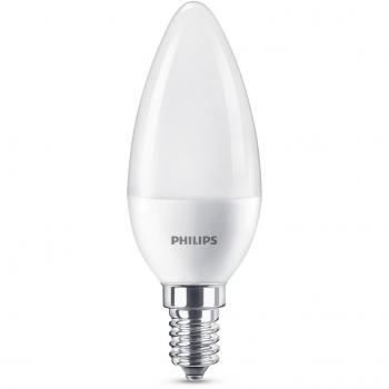 Philips bombilla LED vela mate casquillo fino E14, 7 W equivalentes a 60 W en incandescencia, 830 lúmenes, luz blanca fría
