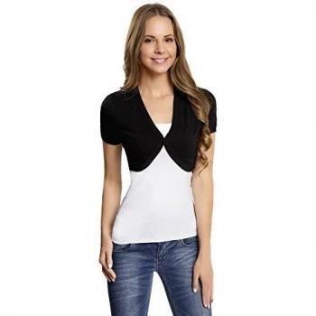 oodji Ultra Mujer Bolero con Botón de manga Corta, Negro, ES 42 / L