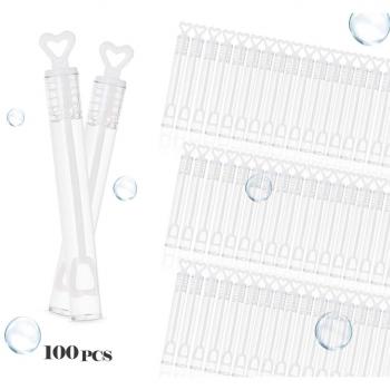 100 Pompas de Jabón para Bodas Burbuja Pomperos Varita Tubo con Líquido para Boda Fiesta, Blanco