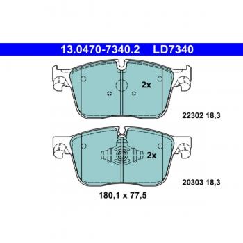 Juego de pastillas de freno ATE 13.0470-7340.2, Delantero, preparado para indicador de desgaste, excluyendo contacto avisador de desgaste, compatible con JAGUAR F Pace