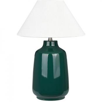 Lámpara de mesa de cerámica verde oscuro blanco crema 57 cm con pantalla de tela Careta