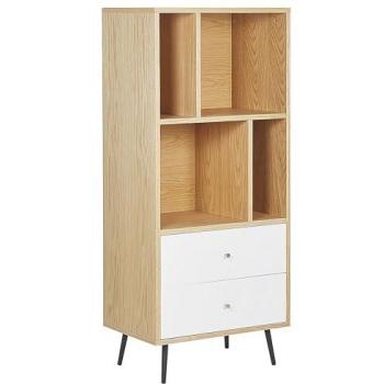 Estantería Moderna de Madera Clara con MDF Blanco y Cajones 139 x 60 x 40 cm Richmond